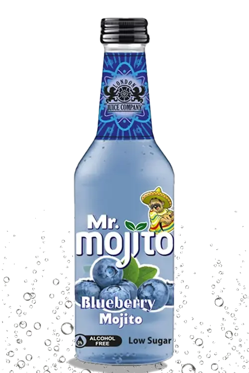 "Mr. Mojito Blueberry Mojito 275ml glass bottle alcohol-free sparkling beverage"